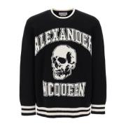 Varsity Sweater met Skull Motif Alexander McQueen , Black , Heren