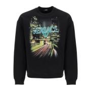 Sweatshirt met City Lights Print Versace , Black , Heren