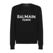 Logo Trui van Wol Balmain , Black , Heren