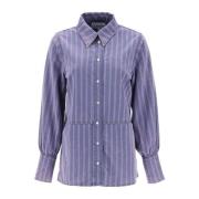 Gestreepte Denim Overhemd met Italiaanse Kraag Ganni , Purple , Dames
