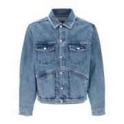 Versleten Denim Jack met Logo Borduursel Isabel Marant , Blue , Heren