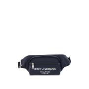 Nylon Beltpack Tas met Logo Dolce & Gabbana , Blue , Heren
