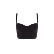 Zwarte Kant Crop Top met Sweetheart Halslijn Del Core , Black , Dames