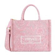 Barocco Canvas Handtas met Vintage Logo Versace , Pink , Dames