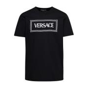 Vintage Logo Zwarte T-shirts en Polos Versace , Black , Heren