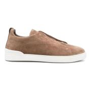 Suede Sneakers met Triple Stitch Ermenegildo Zegna , Beige , Heren