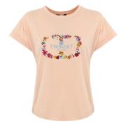 Dames T-shirt met Logo Borduursel Twinset , Pink , Dames