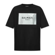 T-shirt met logo Balmain , Black , Heren