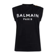 Mouwloos T-shirt met logo Balmain , Black , Dames