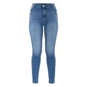 Distressed Skinny Jeans met Decoratieve Knopen Kocca , Blue , Dames