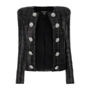 Zwarte tweed blazer - Klassiek model Balmain , Black , Dames