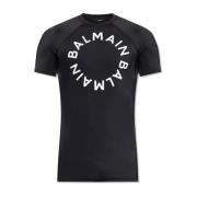 Zwarte Swim T-shirt met Logo Print Balmain , Black , Heren