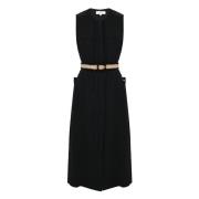 Midi jurk met contrasterende riem Kocca , Black , Dames