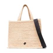 Vanilla Witte Raffia Tote Tas met Afneembare Schouderband Patou , Beig...