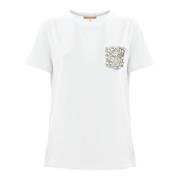 Katoenen T-shirt met opgestikte str-steentjes Kocca , White , Dames