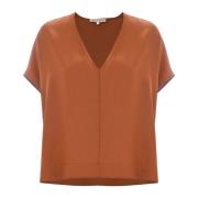 Lyocell V-hals Blouse Kocca , Brown , Dames