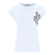 Katoenen T-shirt met str cactus Kocca , White , Dames