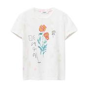 Bloemen Ronde Hals T-Shirt Desigual , White , Dames