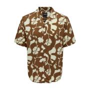 Bruine Bedrukte Korte Mouwen Shirt Only & Sons , Brown , Heren