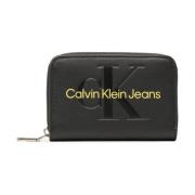 Dames Bedrukte Rits Portemonnee Calvin Klein Jeans , Black , Dames