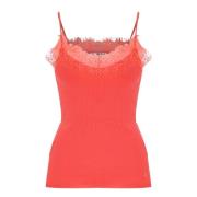 Geribbelde top met kanten inzet Kocca , Orange , Dames