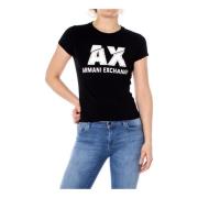 Zwart Print Korte Mouw T-shirt Armani Exchange , Black , Dames