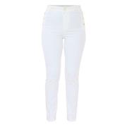 Slim Fit Katoenen Broek met Decoratieve Knopen Kocca , White , Dames