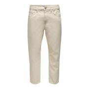 Witte katoenen jeans met rits en knoopsluiting Only & Sons , White , H...