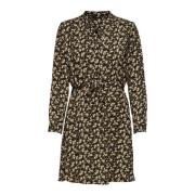 Bloemen V-hals Lange Mouw Jurk Only , Black , Dames