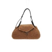 Shearling Handtas met Zilveren Hardware Amina Muaddi , Brown , Dames