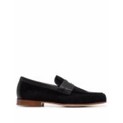 Zwarte suède mocassin met tonale leren afwerking John Lobb , Black , H...