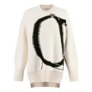 Contrasterende Kleur Trui van Wol Off White , White , Dames