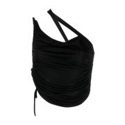 Zwarte Gedrapeerde One-Shoulder Crop Top Andrea Adamo , Black , Dames