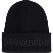 Geribbelde gebreide muts met geborduurd logo Dsquared2 , Black , Heren