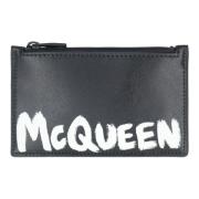 Leren kaarthouder met logo detail Alexander McQueen , Black , Heren