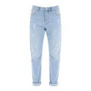Jeans van lichtgewassen denim met tapered fit Brunello Cucinelli , Blu...