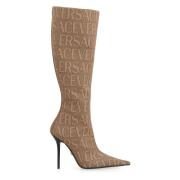 Jacquard Stoffen Kniehoge Laarzen Versace , Beige , Dames