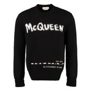 Logo Intarsia Trui Alexander McQueen , Black , Heren