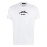 Contrasterend Logo Katoenen T-Shirt Dsquared2 , White , Heren