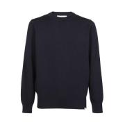 Katoenen Crew-Neck Gebreide Trui voor Mannen Les Deux , Blue , Heren