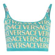 Metallic Jacquard Gebreide Top Versace , Green , Dames