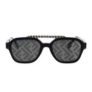 Glamoureuze geometrische zonnebril met zwart acetaat montuur en grijze...