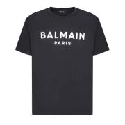 Zwart Logo Print T-Shirt Balmain , Black , Heren