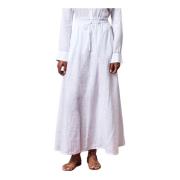 Wijdvallende linnen rok met elastische taille Massimo Alba , White , D...