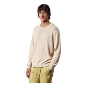 Cotton/Linen Moulinè Crew Neck Sweater Massimo Alba , Beige , Heren