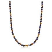 Beaded Necklace with Dumortierite, Brown Tiger Eye, and Gold Nialaya ,...