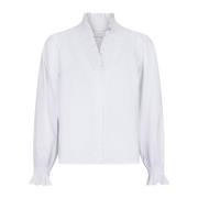 Witte Blouse met Ruches en V-Hals Neo Noir , White , Dames