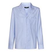 Blauwe Pyjama-Stijl Katoenen Poplin Overhemd Balmain , Blue , Heren