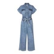 Denimblauwe Jumpsuit met Korte Mouwen en Knoopsluiting Lollys Laundry ...