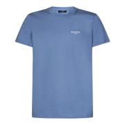 Heldere Blauwe Biologisch Katoenen T-Shirt met Flock Logo Balmain , Bl...